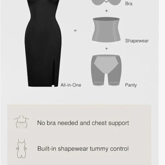 Black Shapewear Slip Dress with Contouring Fit - Picture 3 of 6